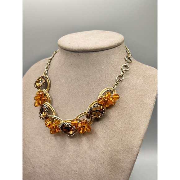 Vintage Choker Necklace Topaz Rhinestones Bead Clusters Hand Wired Gold Tone - Picture 5 of 10